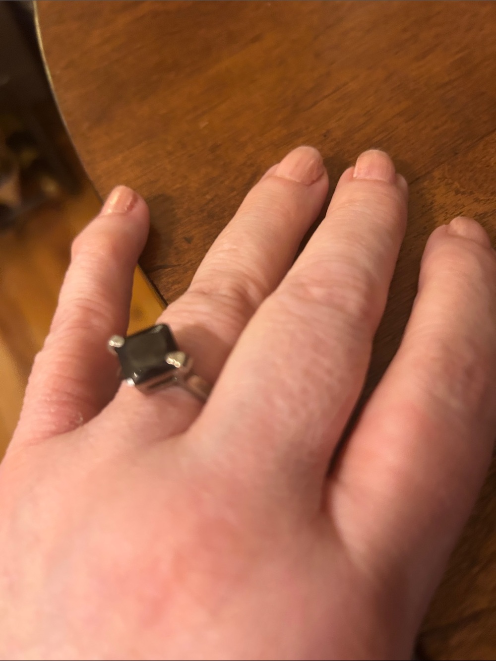 Black Square Stone Ring - Unbranded Silver Tone